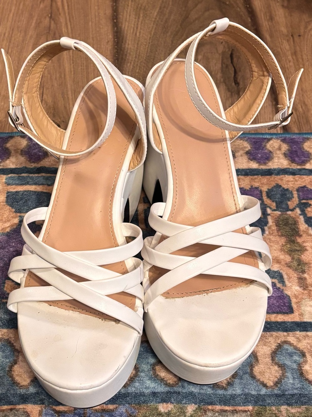 White Crisscross Platform Sandals with Ankle Strap